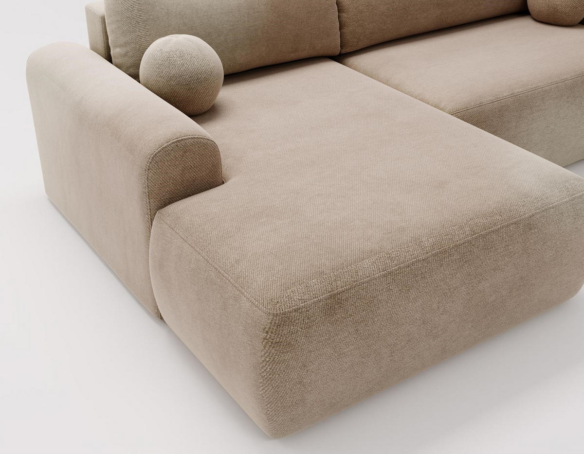 ECKSOFA Aurora Beige, mit Schlaffunktion in Vena Stoff, linke seite - Beige, Holzwerkstoff/Textil (257/177cm) - Bettso