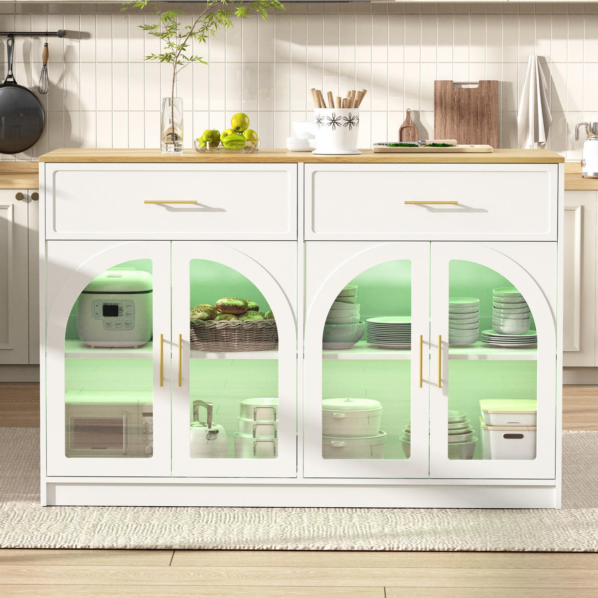 KÜCHENINSEL DE-41097 135/55/91 cm mit LED-Beleuchtung Weiß - Weiß, Holzwerkstoff (135/91/55cm) - ComfortXL