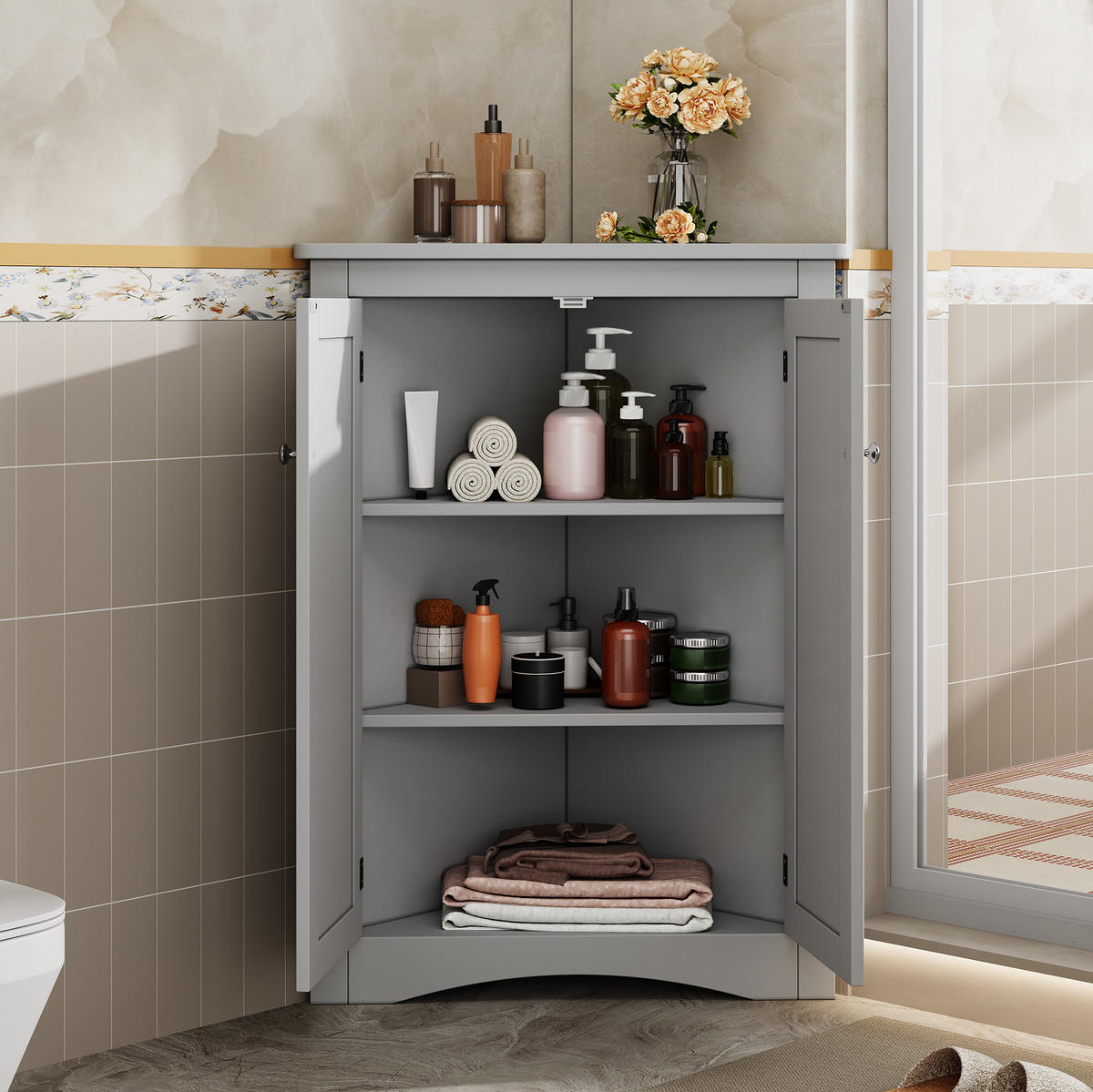 MIDISCHRANK 61,5/80 cm aus MDF mit 2 Türen Grau - Grau, Holzwerkstoff (34.5/90/61.5cm) - Modenvie