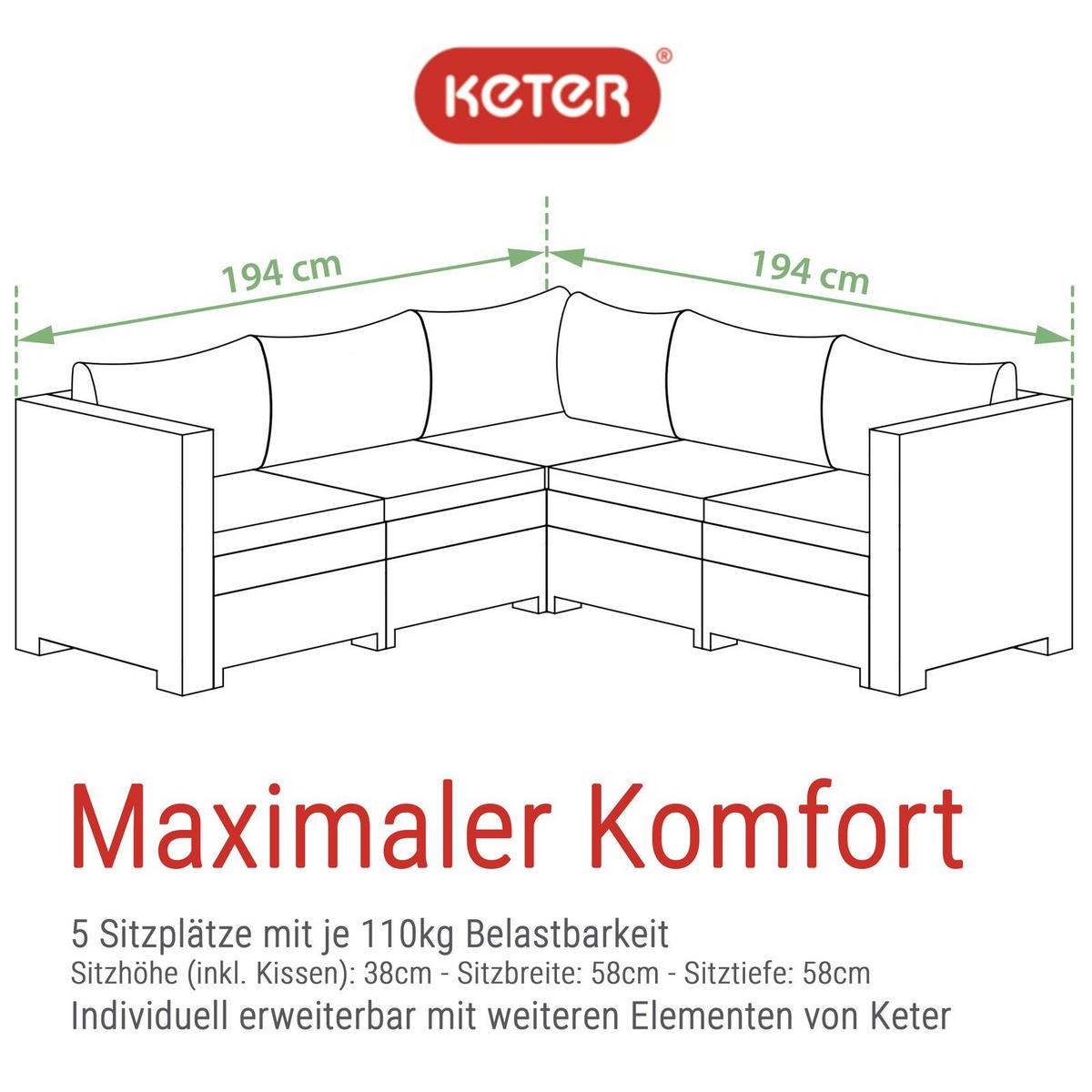 LOUNGESET Provence mit Sessel und Tisch Provence inkl. Kissen - Schwarz, Textil - Keter