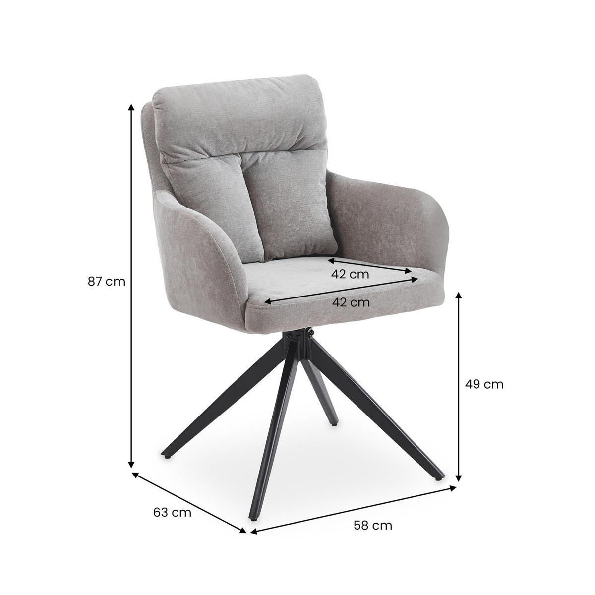 ESSZIMMERSTÜHLE ELARA 2er-Set grau - Grau, Textil (58/87/63cm) - IDIMEX