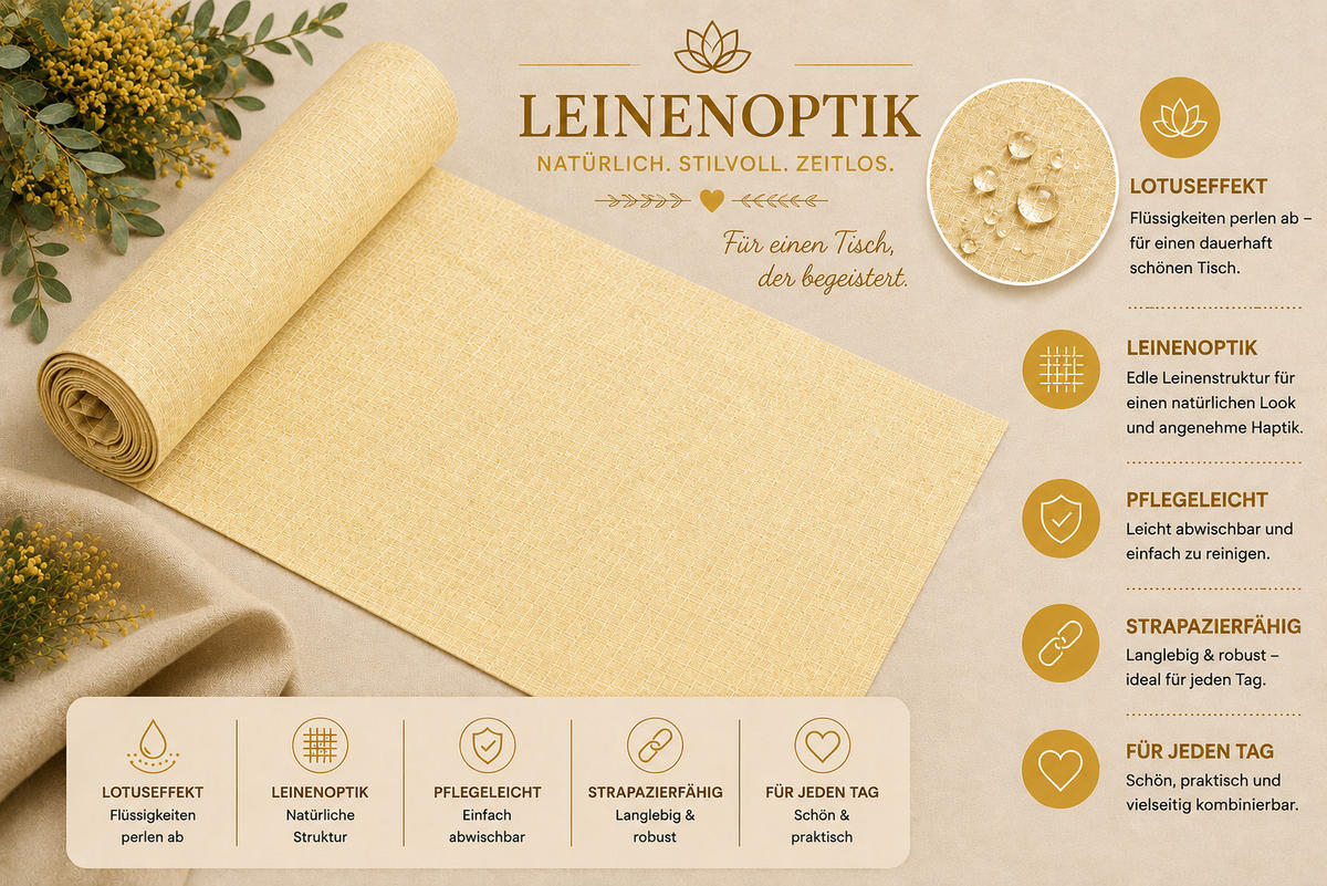 TISCHLÄUFER 40/140 cm Gelb Leinenoptik - Gelb, Textil (40/140cm) - TiborTex
