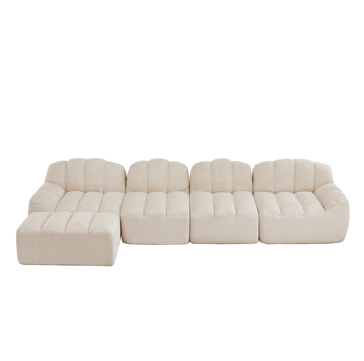 ECKSOFA 366/165/79 cm 4-Sitzer beige-weiß aus granuliertem Fleece modular mit Ottomane - Creme, Textil (165/366cm) - OKWISH