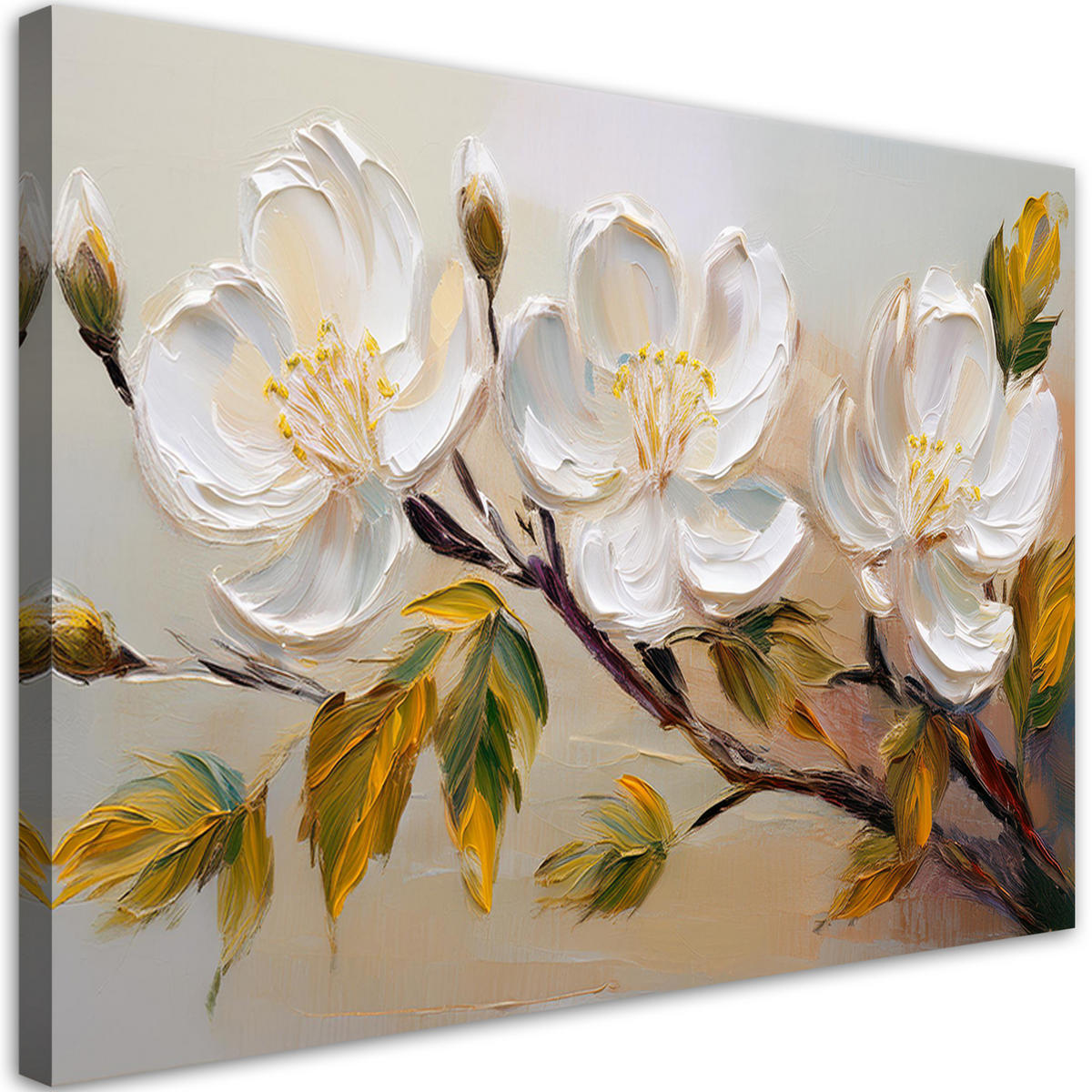 WANDBILD weiße blumen pflanzen zweig - Weiß, Textil (60/40cm) - Feeby