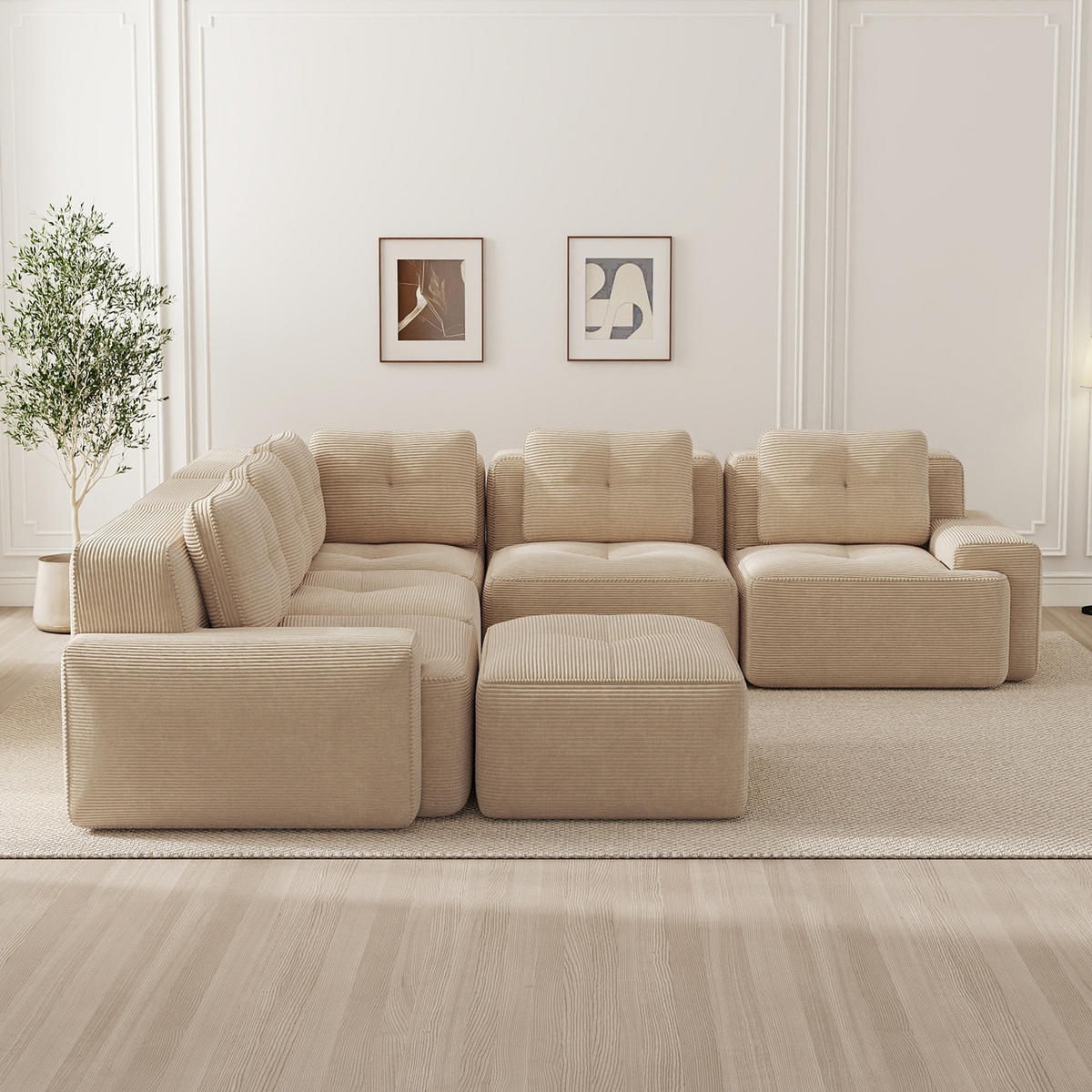 ECKSOFA modular Beige Cordstoff - Beige, Kunststoff (295/295cm) - Meubliv