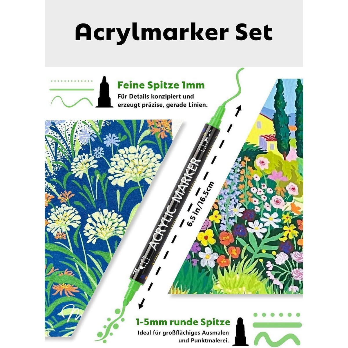 ACRYLSTIFTE Set 60 Farben Doppelspitze - Multicolor, Kunststoff (1/1/16.5cm)