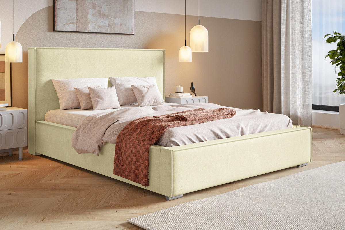 POLSTERBETT 140x200 Sydney mit Bettkasten, Vanille - Beige, Holz/Textil (140/200cm) - Emporius