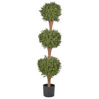 KUNSTPFLANZE im Blumentopf 154 cm Grün/Dunkler Holzfarbton Buxus Ball Tree - Dunkelbraun/Grün, Kunststoff (154cm) - Beliani