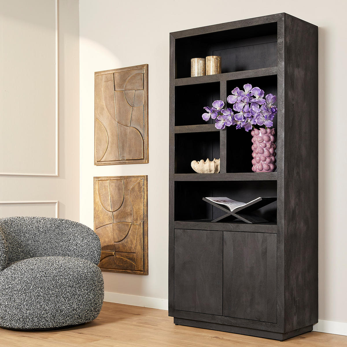 REGAL Brussel Schwarz 45/90/200 cm - Schwarz, Holz (90/200/45cm) - Starfurn