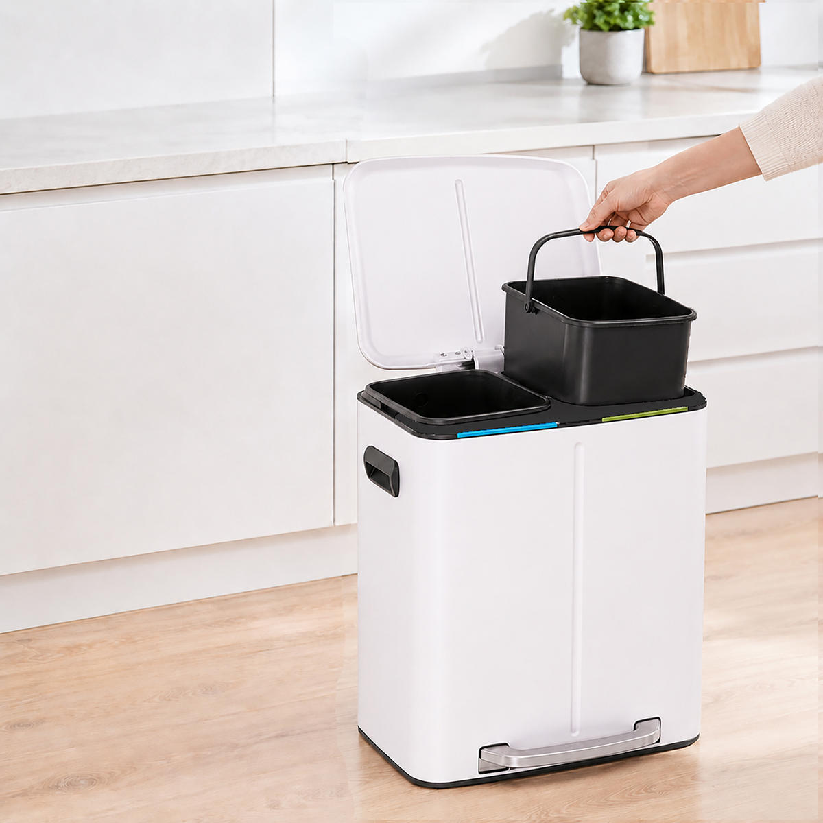 COȘ Alb 2-compartimente pedală 20 l - alb, material plastic/metal (45/60/42cm) - Relaxdays