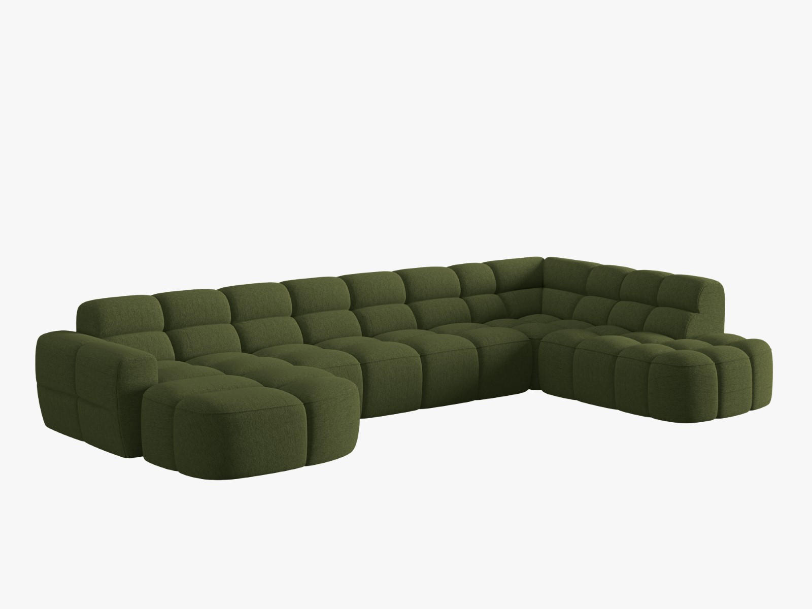 PANORAMASOFA rechts Lisa aus strukturiertem Stoff grün meliert 7 Sitzplätze - Grün, Textil (234/77/387cm) - Micadoni