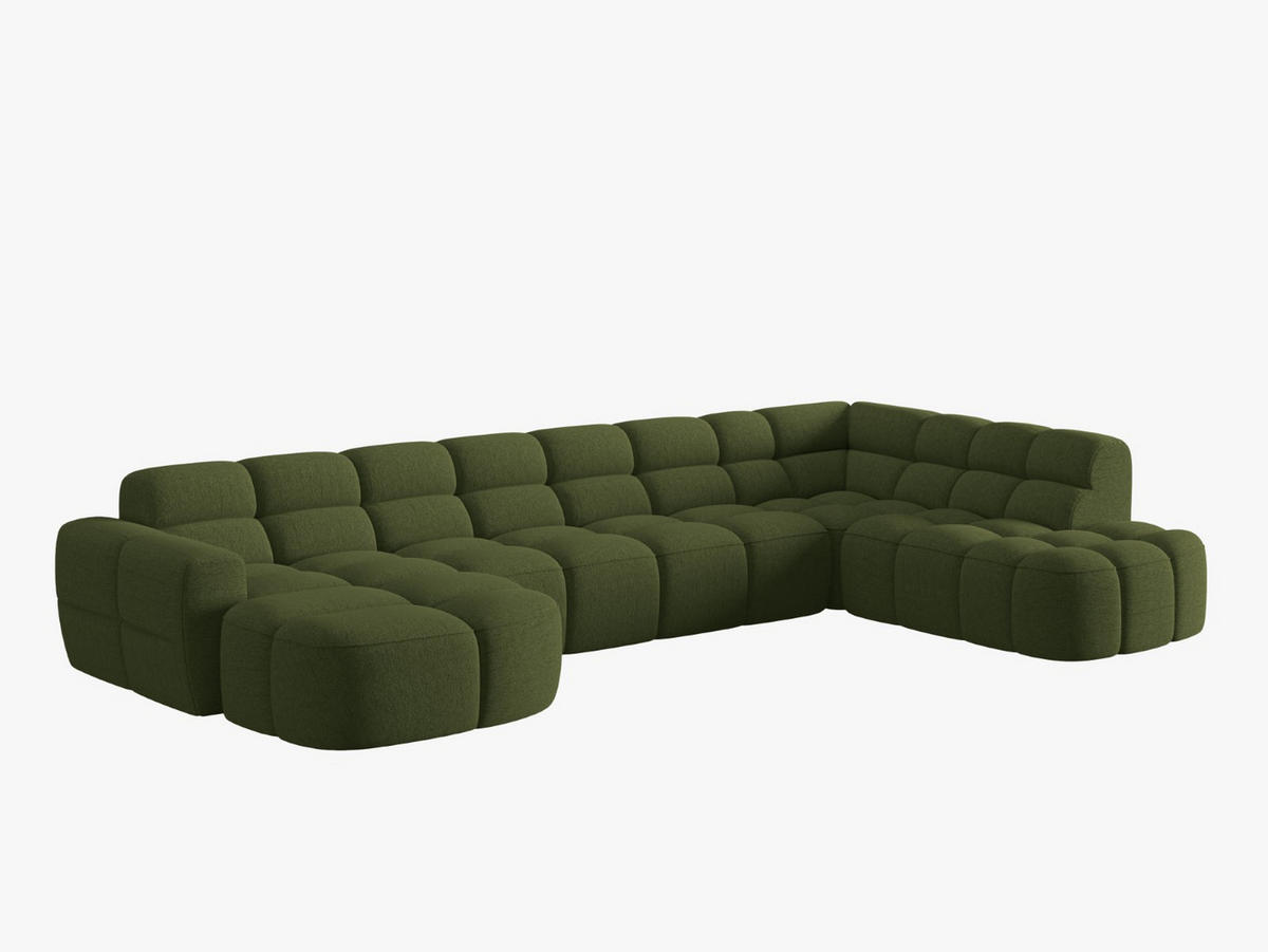 PANORAMASOFA rechts Lisa aus strukturiertem Stoff grün meliert 7 Sitzplätze - Grün, Textil (234/77/387cm) - Micadoni