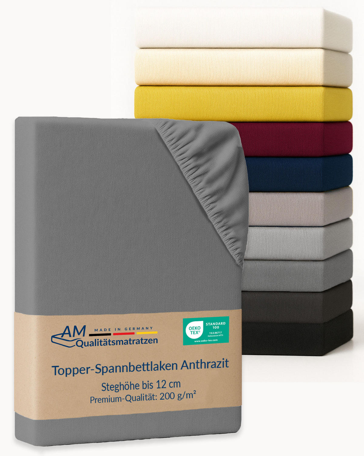 SPANNBETTLAKEN TOPPER 200/200/12 cm Anthrazit - Anthrazit, Textil (200/200cm) - AM Qualitätsmatratzen