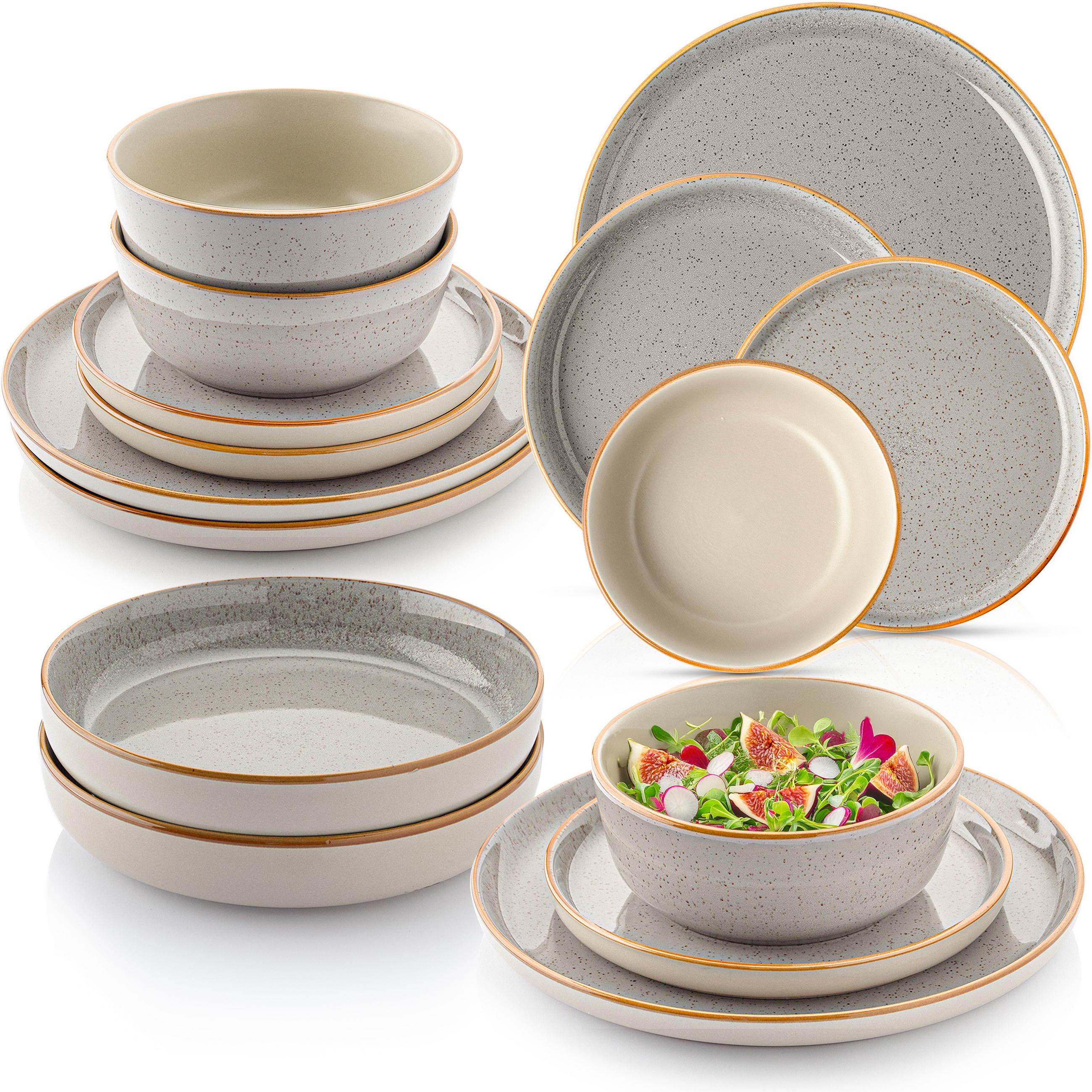 TAFELSERVICE RIO PERLGRAU - 16-teilig aus Steingut - Grau, Keramik (44/45/54cm) - Sänger