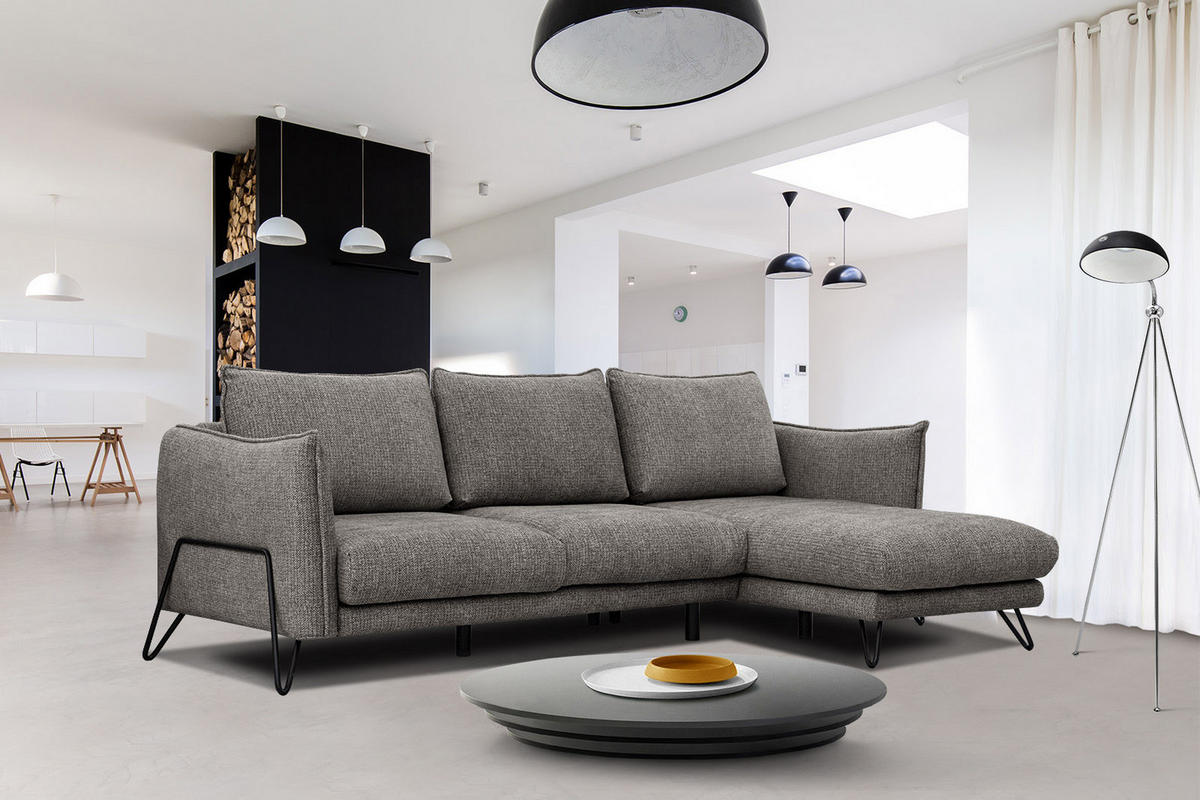 ECKSOFA HOSTEN 4-Sitzer, braun - Schwarz/Braun, Holzwerkstoff/Textil (269/158cm) - Courtois Laville