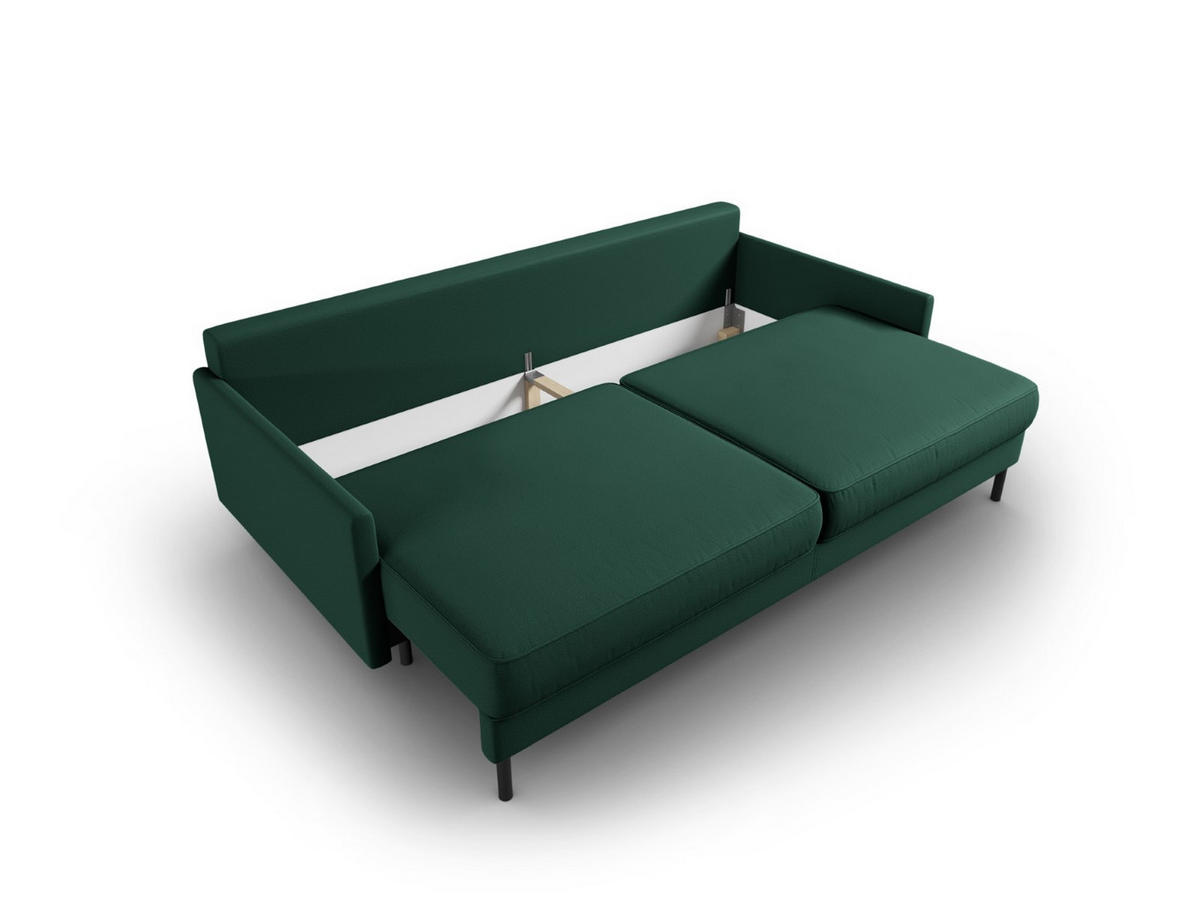 AUSKLAPPBARES-SOFA mit Bettkasten Scott aus strukturiertem Stoff grün 3 Sitzplätze - Grün, Textil (97/87/212cm) - Micadoni