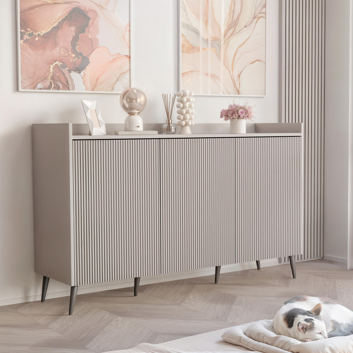 KOMMODE SCALA 150 cm, Kaschmir - Kaschmir/Schwarz, Holzwerkstoff/Metall (150/92/40.5cm) - Idohome
