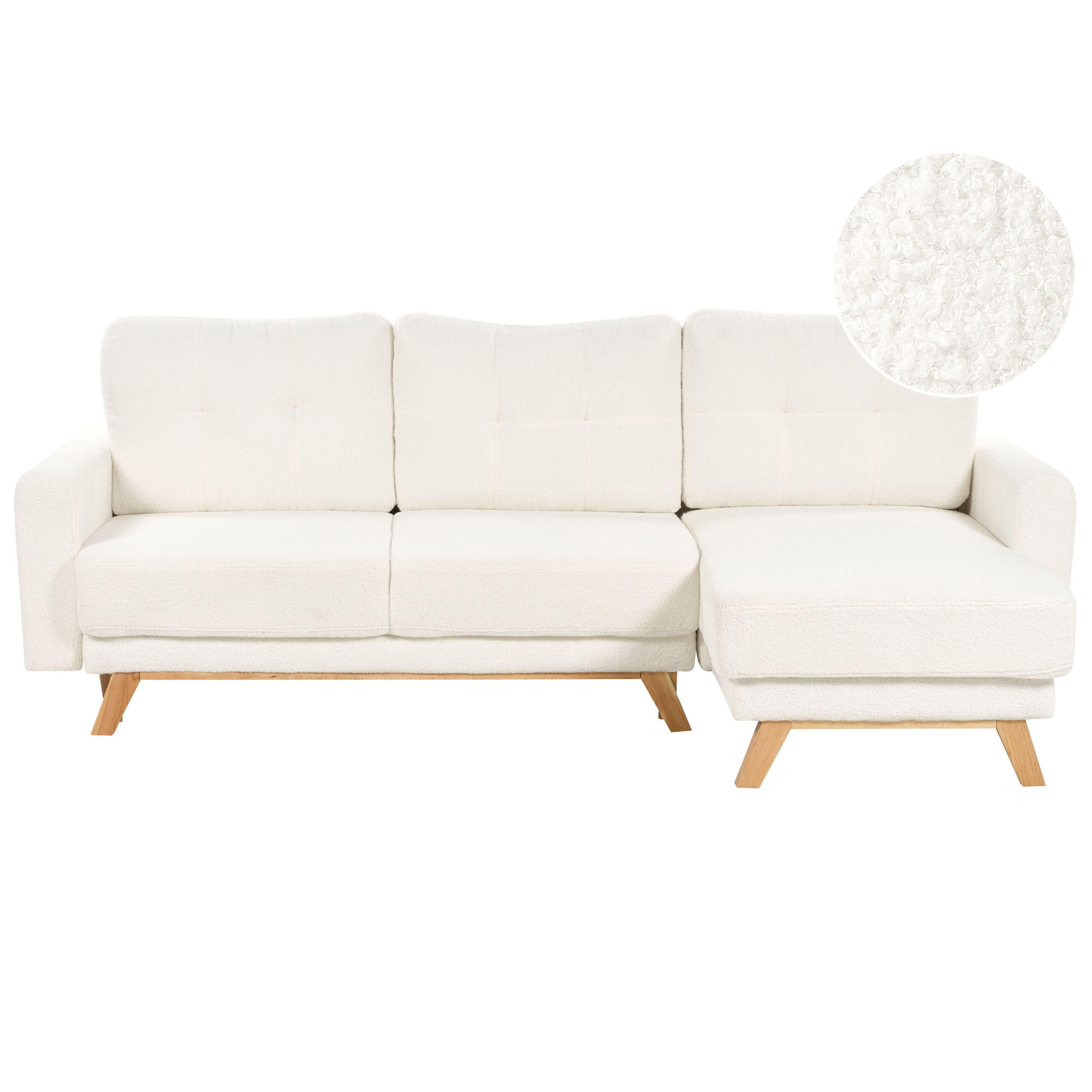 3-SITZER-ECKSOFA Bouclé cremeweiß rechtsseitig mit Schlaffunktion Stauraum Siro - Hellbraun/Weiß, Textil (240/142cm) - Beliani