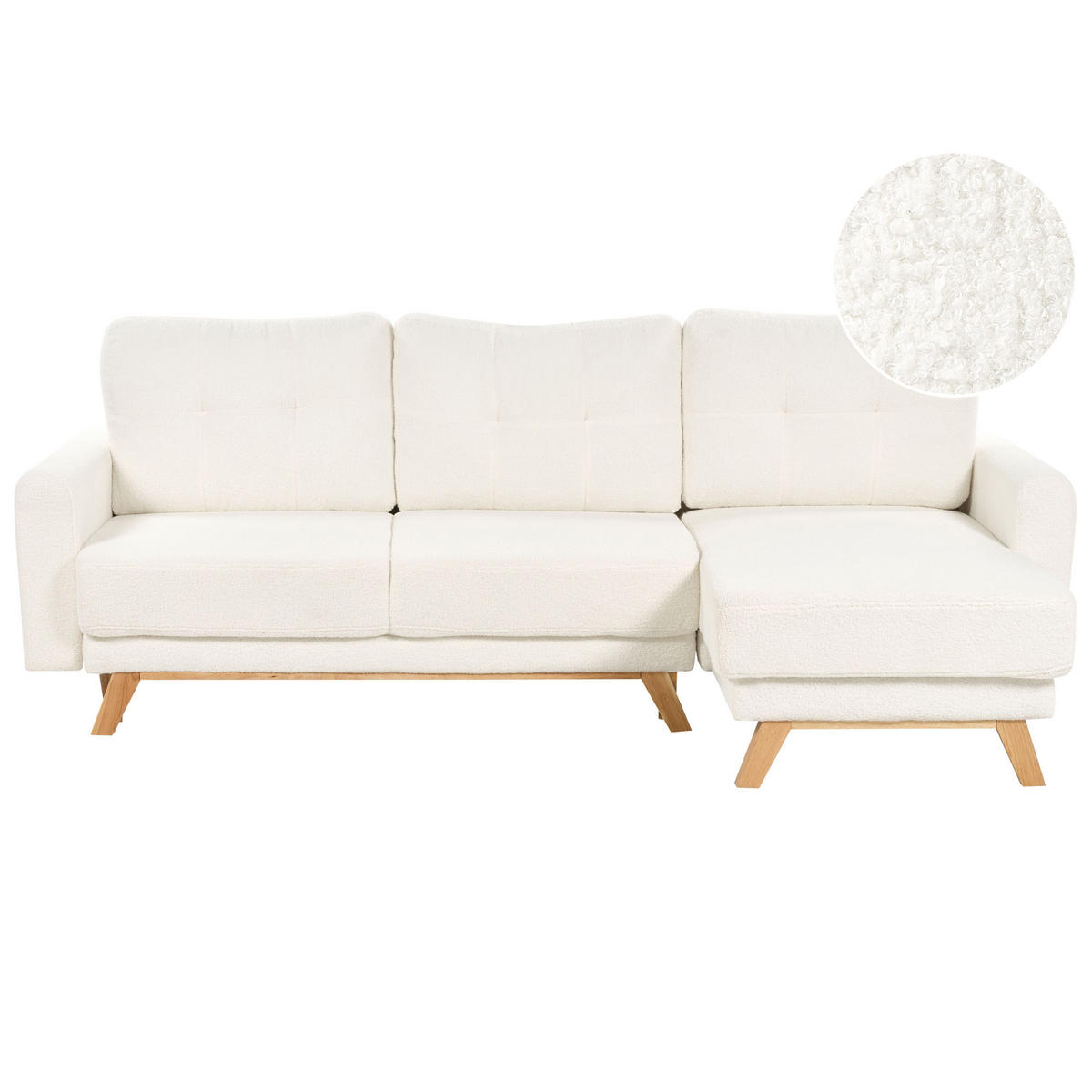 3-SITZER-ECKSOFA Bouclé cremeweiß rechtsseitig mit Schlaffunktion Stauraum Siro - Hellbraun/Weiß, Textil (240/142cm) - Beliani