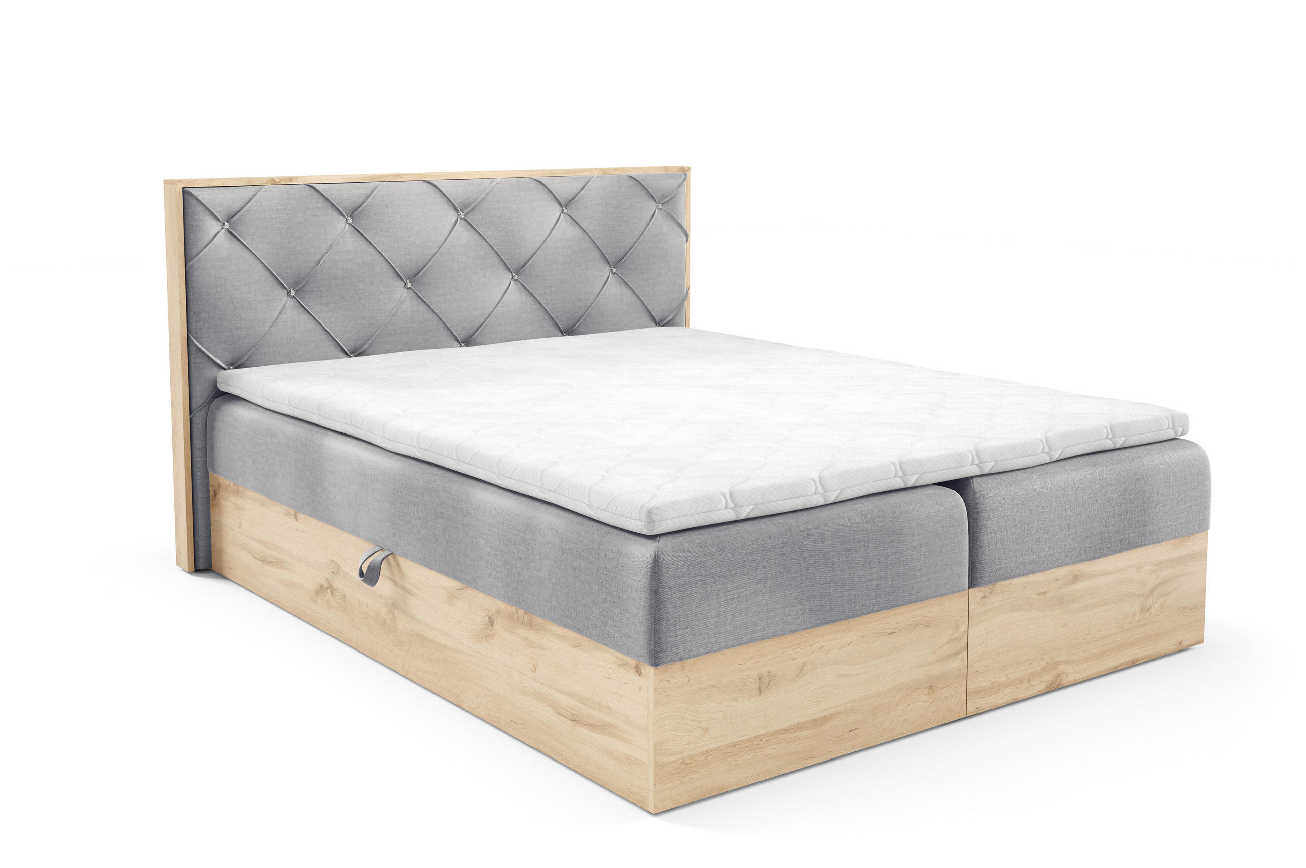 BOXBETT Holzoptik Sonoma Eiche mit Topper 120x200 cm Hellgrau - Hellgrau, Textil (120/200cm) - Home Collective