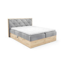 BOXBETT Holzoptik Sonoma Eiche mit Topper 120x200 cm Hellgrau - Hellgrau, Textil (120/200cm) - Home Collective