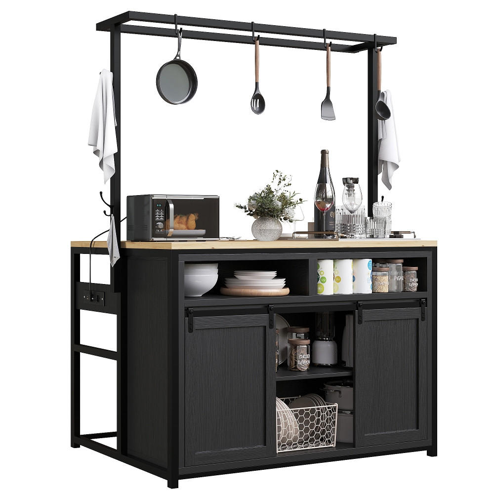 KÜCHENINSEL Küchenschrank mit Arbeitsplatte STROMANSCHLUSS Holzoptik Schwarz 107/62/183 cm - Schwarz, Kunststoff (62/183/107cm) - Rolipo