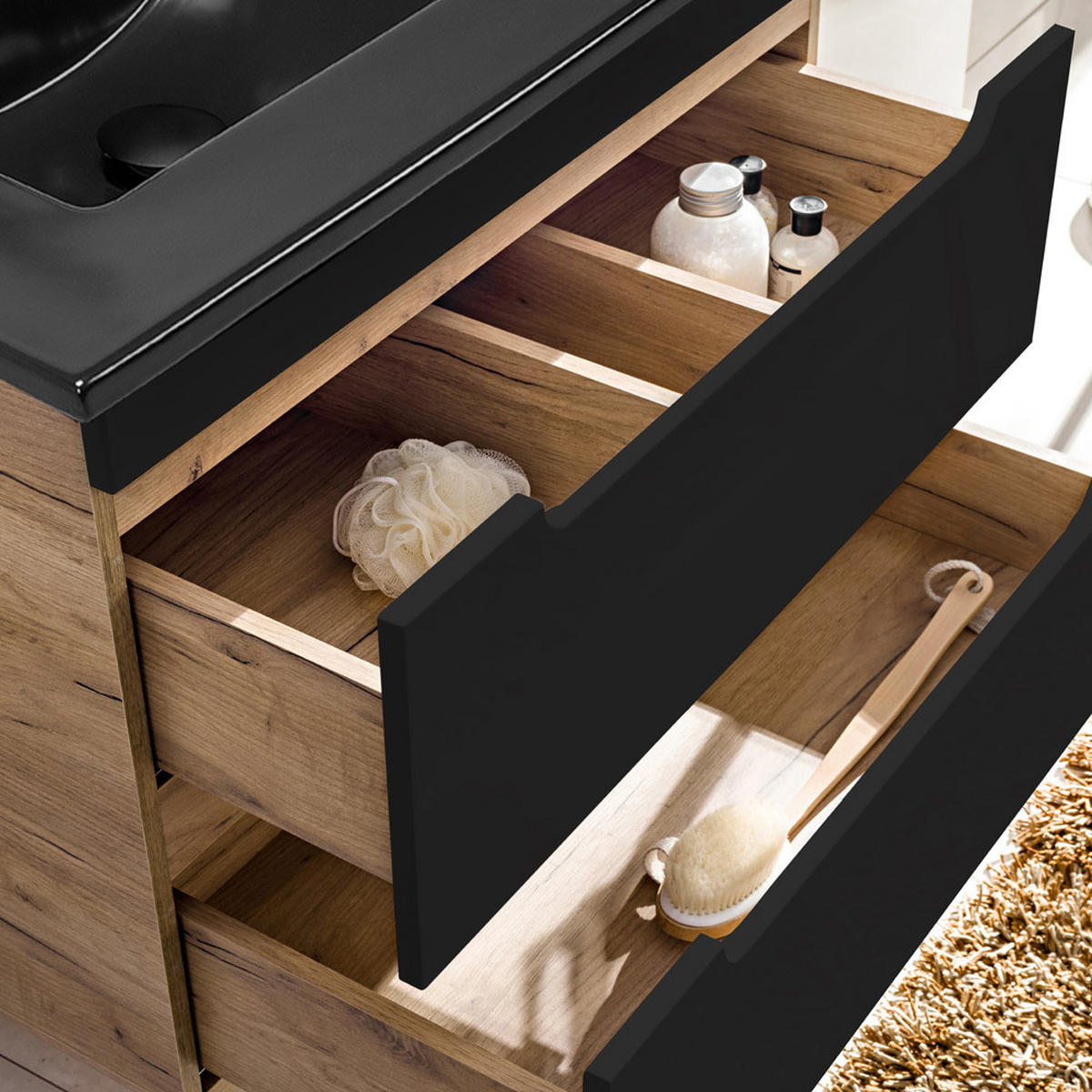 BADMÖBEL-SET 4-TLG. New-luton - Anthrazit, Holzwerkstoff (180/195/46cm) - Lomado