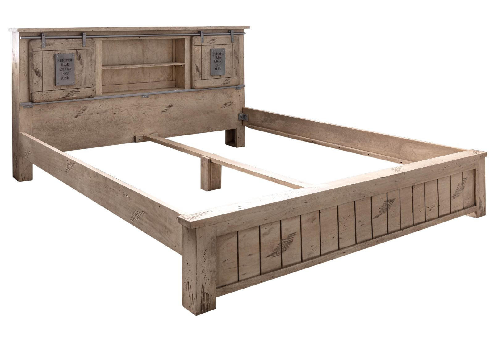 BETT Massivholz Mango 160 x 200 x 105 beige RAILWAY #373 - Beige, Holz (160/200cm) - Massivmoebel24