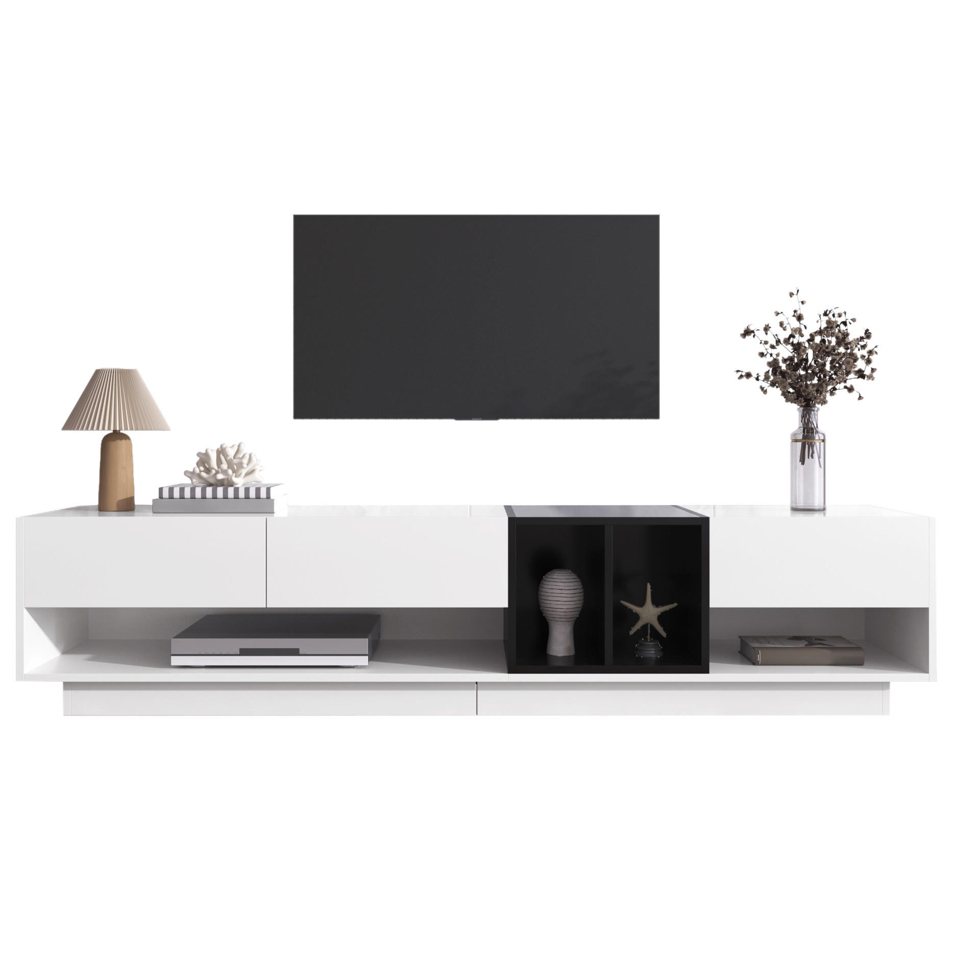 TV-ELEMENT mit 3 Schubladen 190 x 40 x 42 cm Hochglanz Weiß/Schwarz - Weiß, Holzwerkstoff (40/34/190cm) - Beauniv