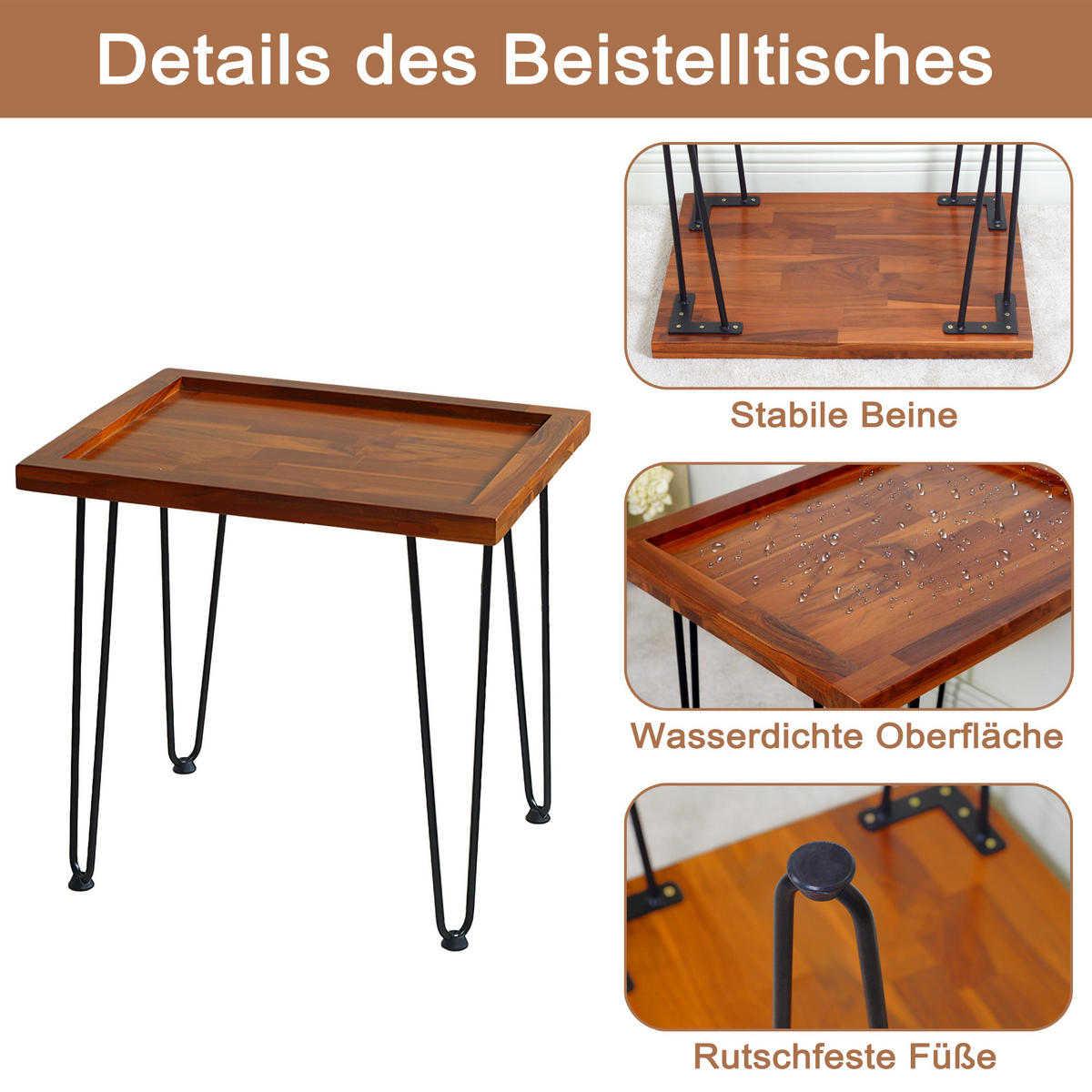 COUCHTISCH 55.5/45/53 cm Naturholz Mahagoni mit lackierten Eisenfüßen - Naturfarben, Holz (55.5/45/53cm) - OKWISH