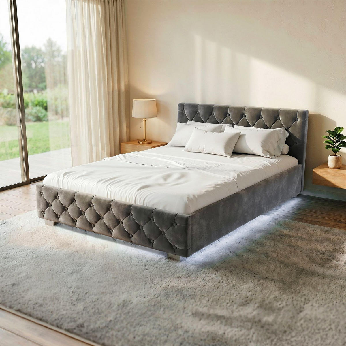POLSTERBETT Nizza Dunkelgrau 140x200 cm mit Matratze - Dunkelgrau, Holz (140/200cm) - Juskys