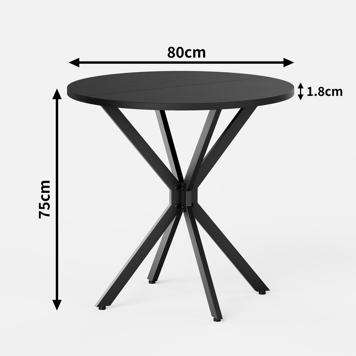 COUCHTISCH Runder Esstisch 80x80x75cm Schwarz-Küchentisch mit X-Beinen aus Stahl - Schwarz, Metall (80/80/75cm) - Raelunyi