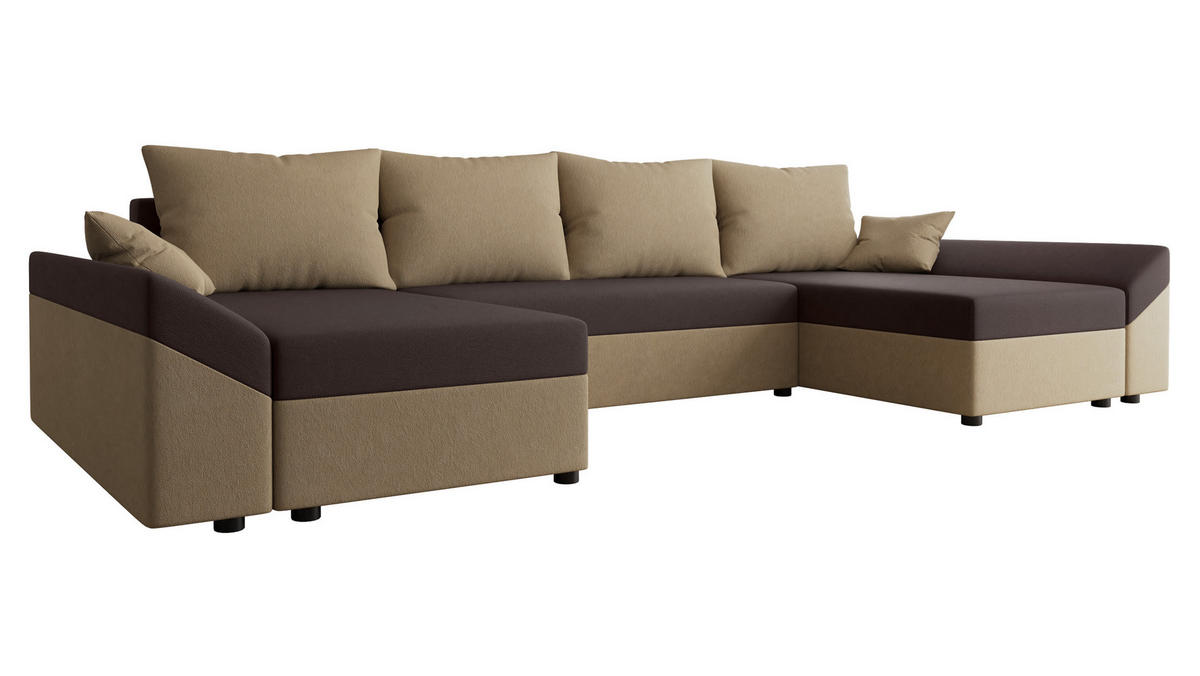 WOHNLANDSCHAFT Dante U - Beige/Schwarz, Holz/Kunststoff (310/82/140cm) - MIRJAN24