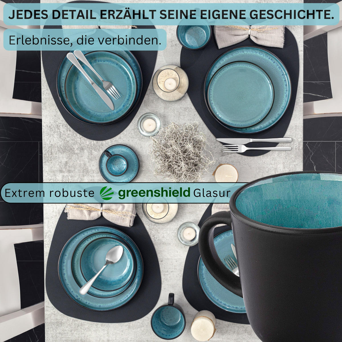 KAFFEEBECHER SET GRANADA - 6 teilig aus Steingut - Blau, Stein (0.43L) - Sänger