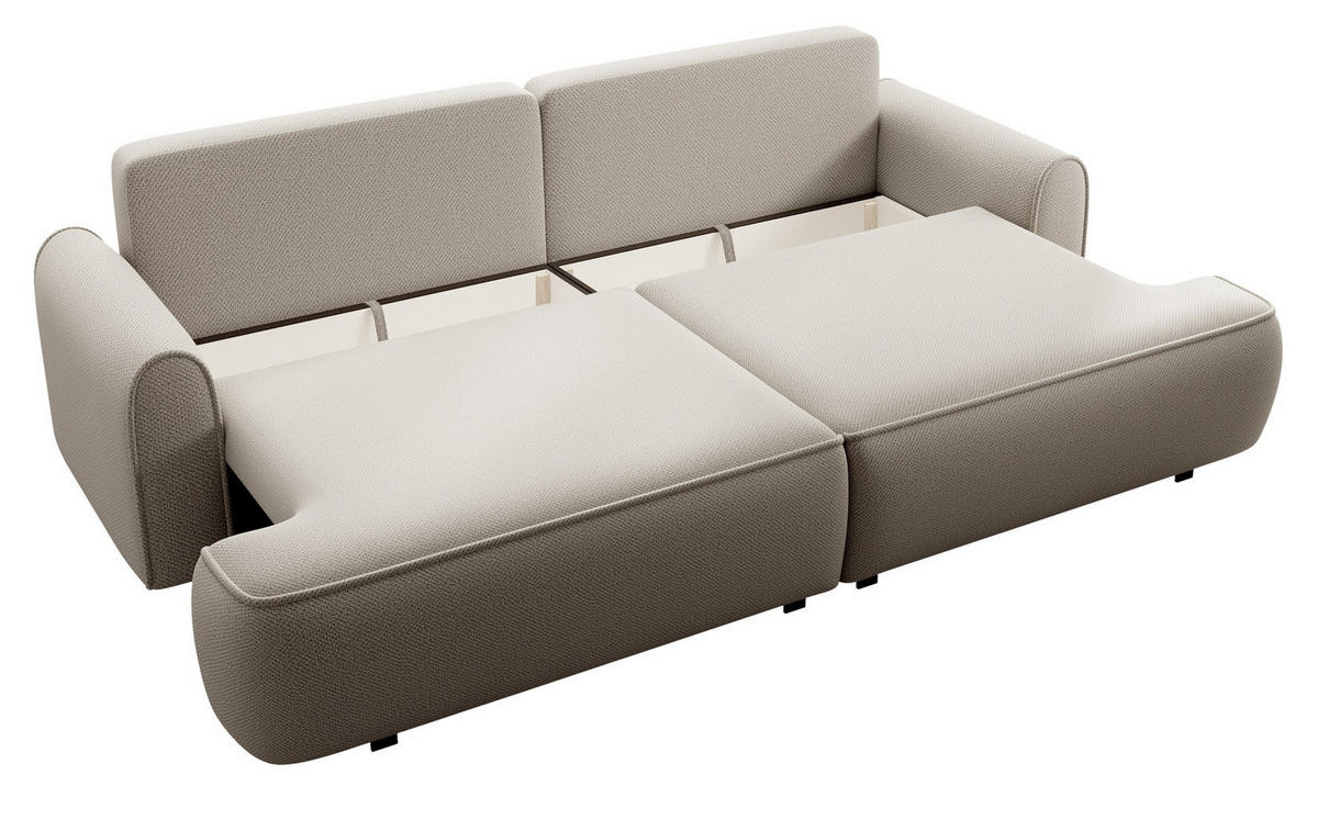 SCHLAFSOFA mit Bettkasten Mareno, 250 cm, Samt, Beige - Beige, Holz (250/82/102cm) - Emporius