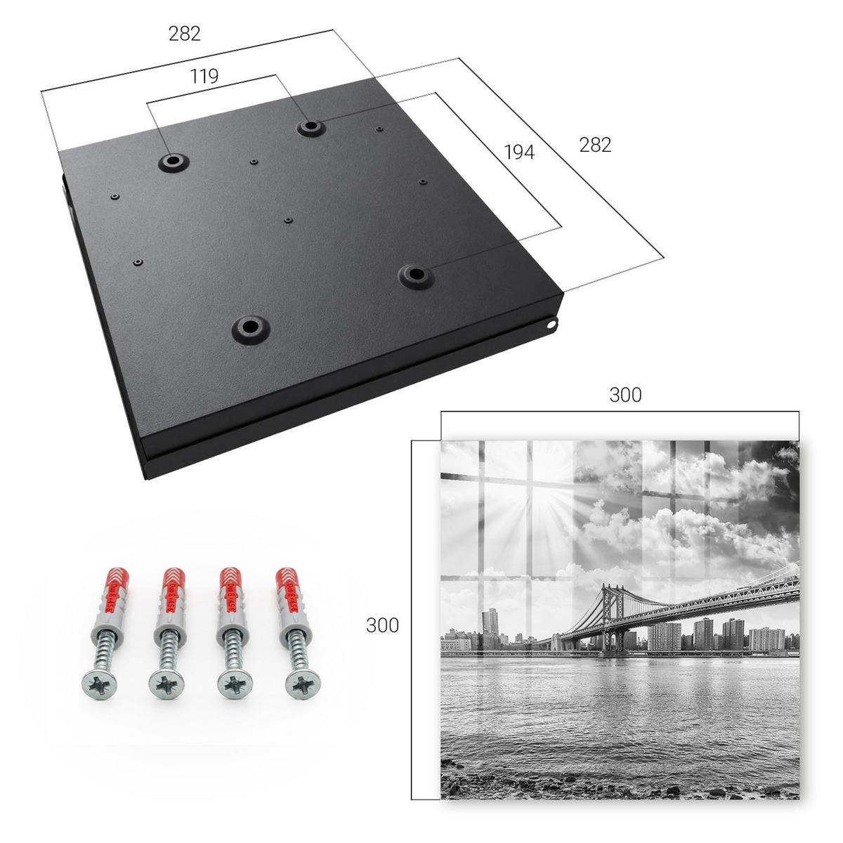 SCHLÜSSELBOX Schwarz 30x30 cm- Türöffnung nach rechts - Die Stadt und die Brücke - Multicolor, Metall (30/30/5cm) - TULUP
