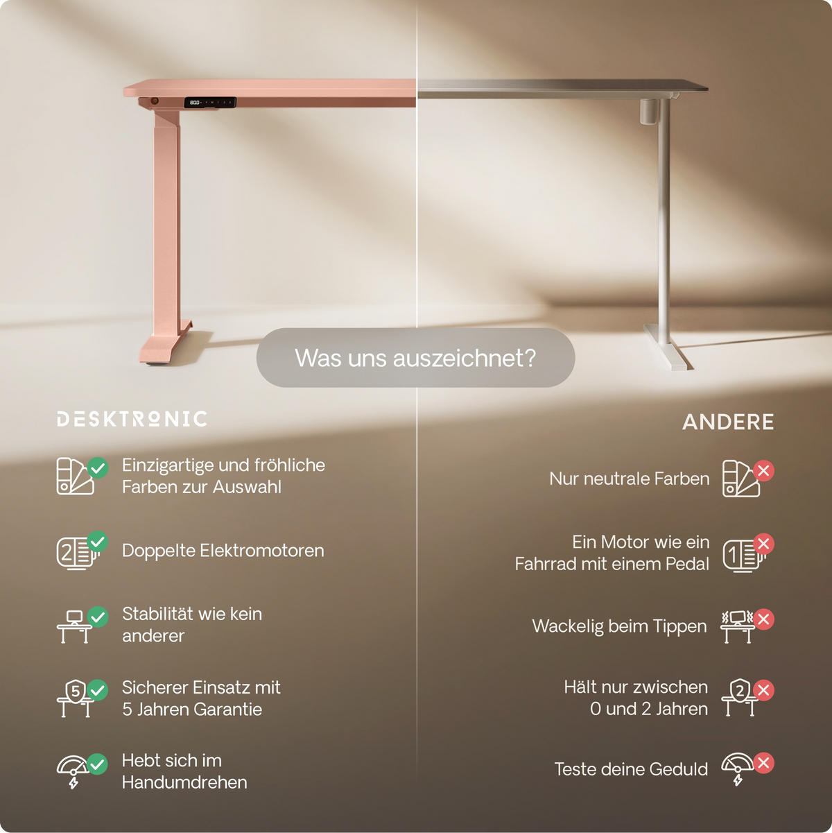 SCHREIBTISCH Elektrisch Höhenverstellbarer HomeOne 140x70cm Schwarz/Rosa mit Memory-Funktion, Anti-Kollisions Technologie - Pink/Schwarz, Holzwerkstoff (70/140/72cm) - Desktronic