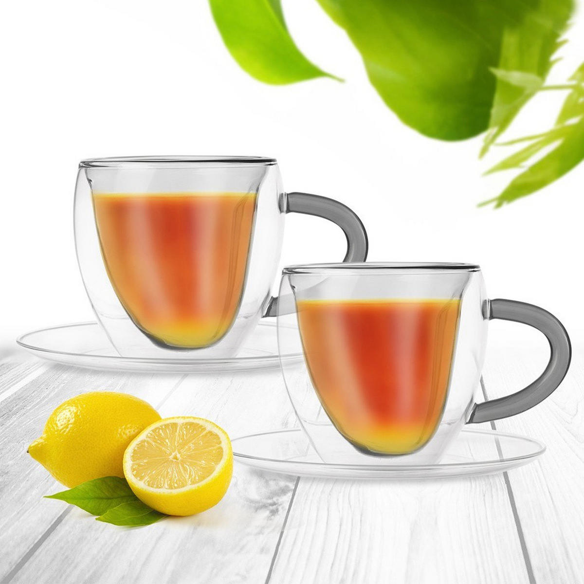 THERMOBECHER Herz z Untertasse 2er-Set - Klar, Glas (0.16L) - Orion 