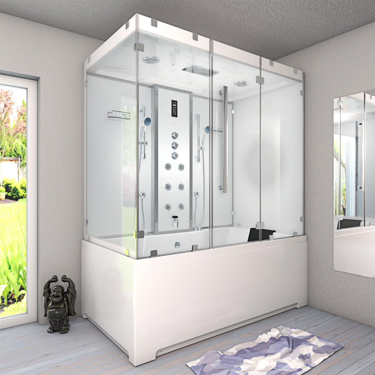 BADEWANNE Dusche K80-WS-TH-C-SC-EA Duschtempel - Weiß, Glas/Kunststoff (180/100/228cm) - AcquaVapore by Sandra Jentho