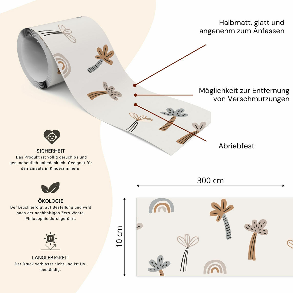 TAPETENBORDÜRE selbstklebend BÄUME Palmen Regenbogen Boho Stil - Beige/Braun, Papier (10/300/300cm) - Muralo