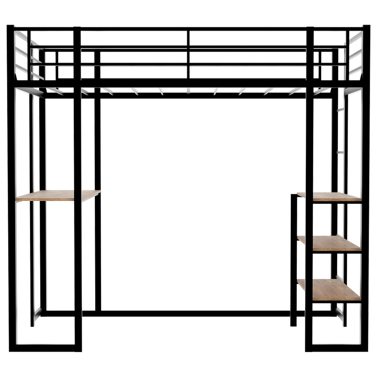 HOCHBETT mit Schreibtisch und beidseitiger Leiter Eisen Schwarz - Schwarz, Holz (90/190cm) - Meubliv