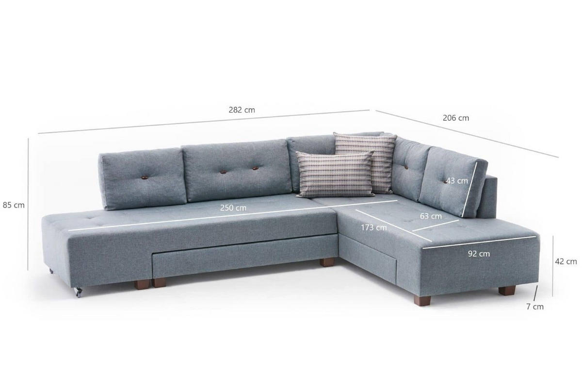 ECKSOFA mit rollbarer Schlaffunktion - Blau/Walnussfarben, Holzwerkstoff/Kunststoff (206/280cm) - myHomelando