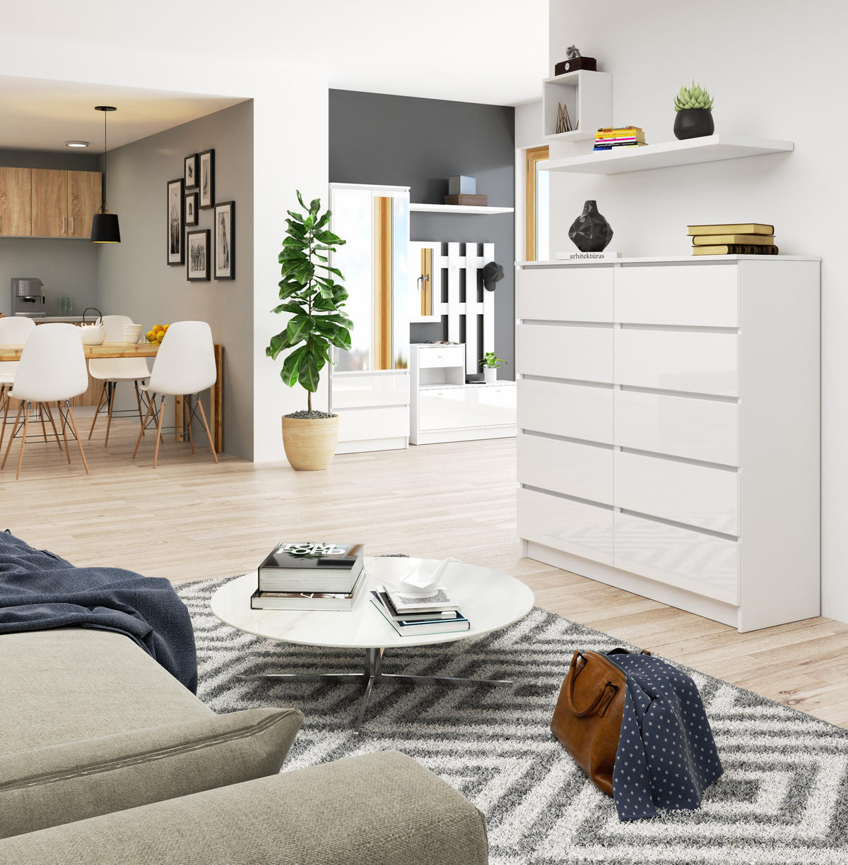 KOMMODE Weiß, Weiß Glanz 121/120/40 - Weiß, Holzwerkstoff (120/121/40cm) - RAUMHIRSCH FURNITURE