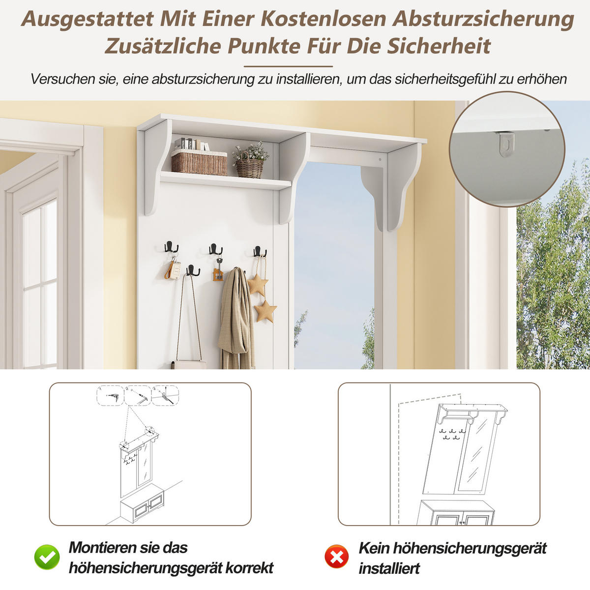 GARDEROBE 100cm Spiegel 5 Haken 2 Schränke Regal Schuhschrank Weiß - Weiß, Holzwerkstoff (40/180/100cm) - FLIEKS