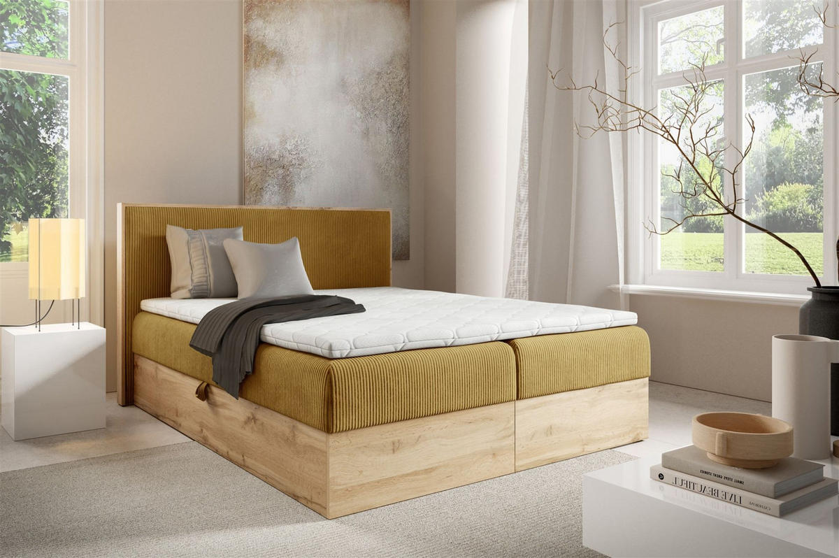 BOXBETT Roland Premium - Gelb, Holzwerkstoff/Textil (140/220cm) - Fun Möbel