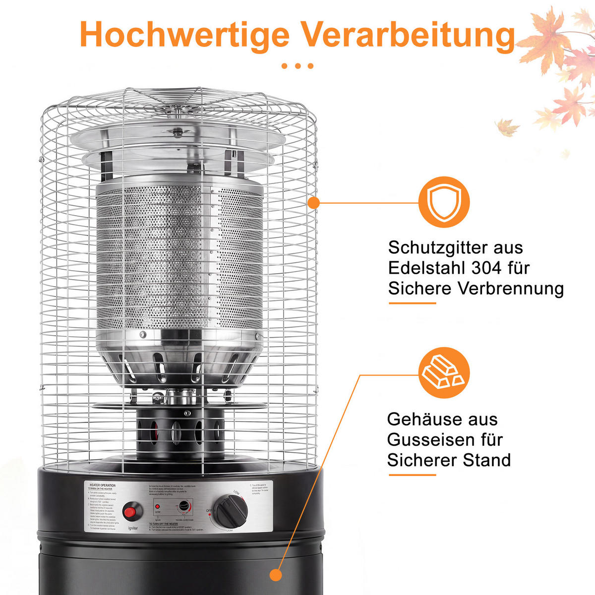 HEIZSTRAHLER Orvlen 45.5/34/136 cm - Schwarz, Metall (34/136/45.5cm) - ZMH