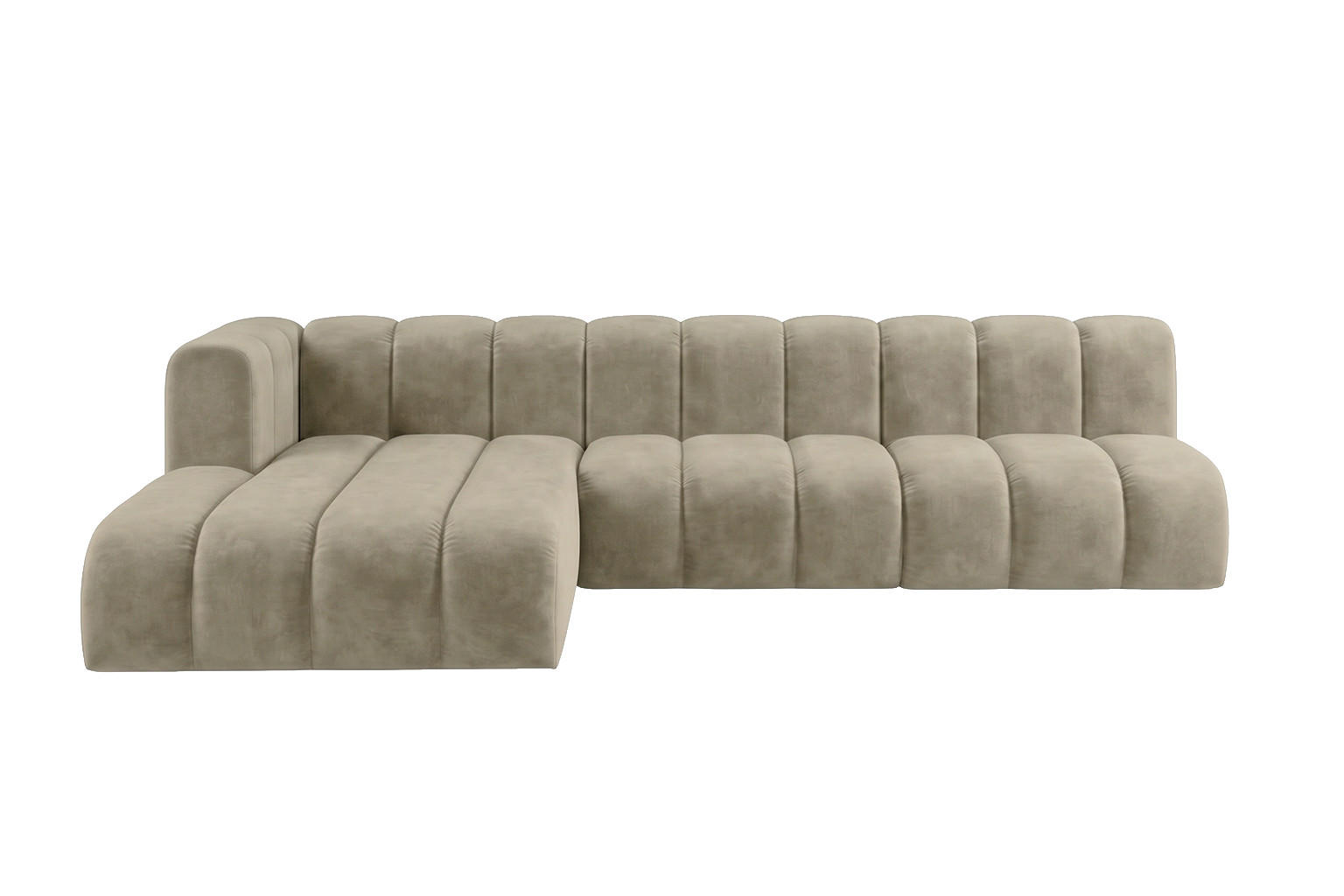 ECKSOFA Modulares In L-Form, Velvet-Stoff Riviera, Beige, Links, GRAND 295 cm - Beige, Holz (295/179cm) - Kaiser Möbel