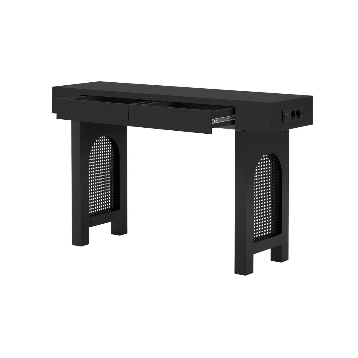 KONSOLENTISCH DE-37151 mit 2 Schubladen und Steckdosenleiste Schwarz - Schwarz, Holzwerkstoff (120/35.5/76.5cm) - ComfortXL