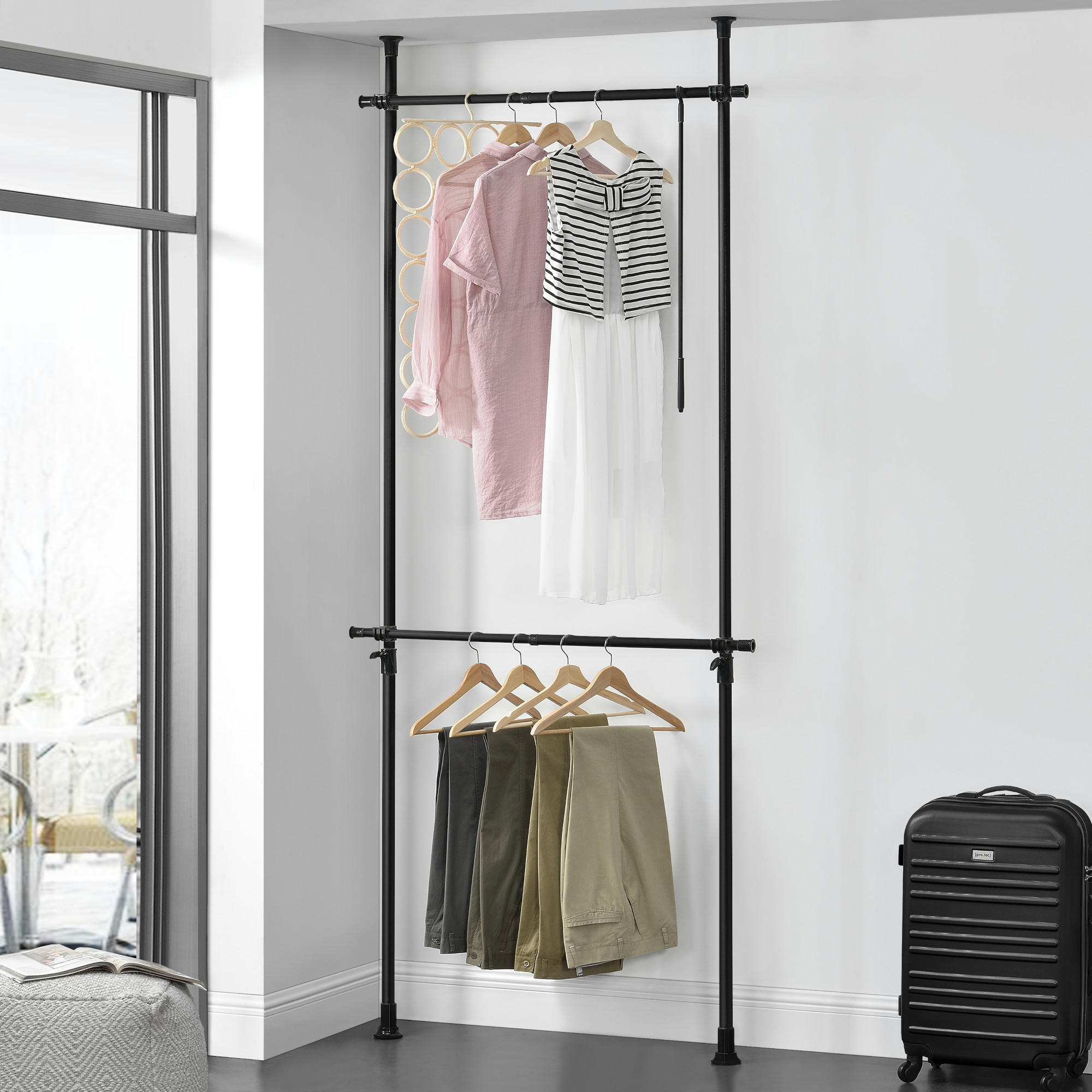 TELESKOPGARDEROBE Kemi - Schwarz, Metall (115/278/5cm) - [en.casa]