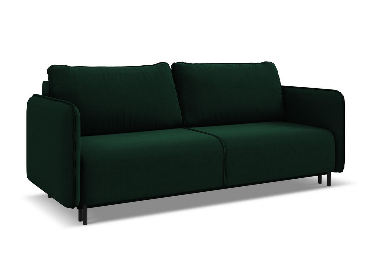 3-SITZER SOFA mit Schlaffunktion Samt Stoff Grün - Dunkelgrün/Schwarz, Holz/Textil (226/90/92cm) - Makamii